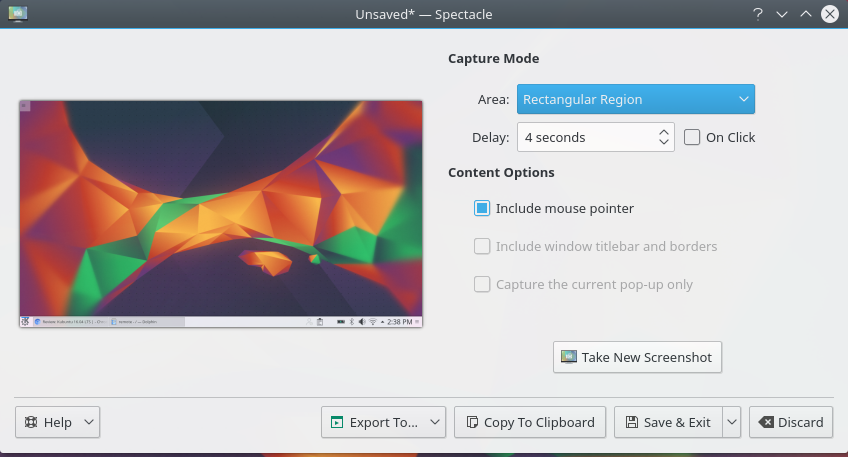 Kubuntu 16.04 screenshot app: Spectacle