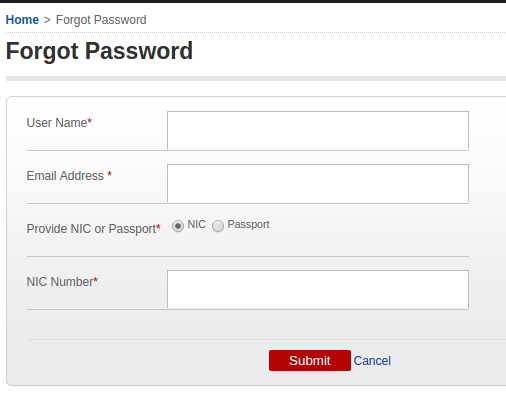 Recover password on govmu.org