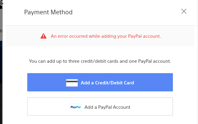 How to fix? An error occurred while adding your PayPal account